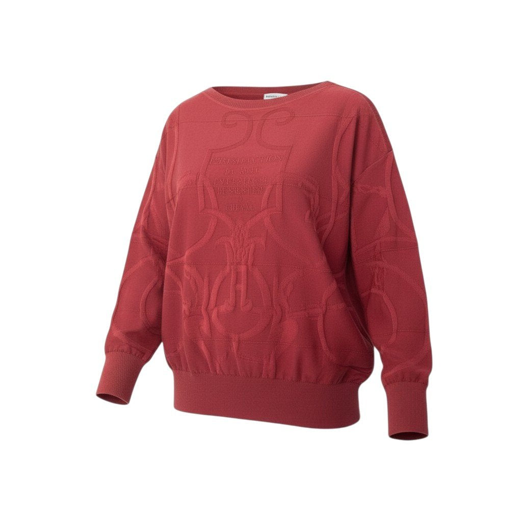 Ec5《美品》 HERMES エルメス 2021 L’INSTRVCTION 帝王学 ジャガード エンブロイダリー ニットセーター 16-7702 42 レッド レディースu02t