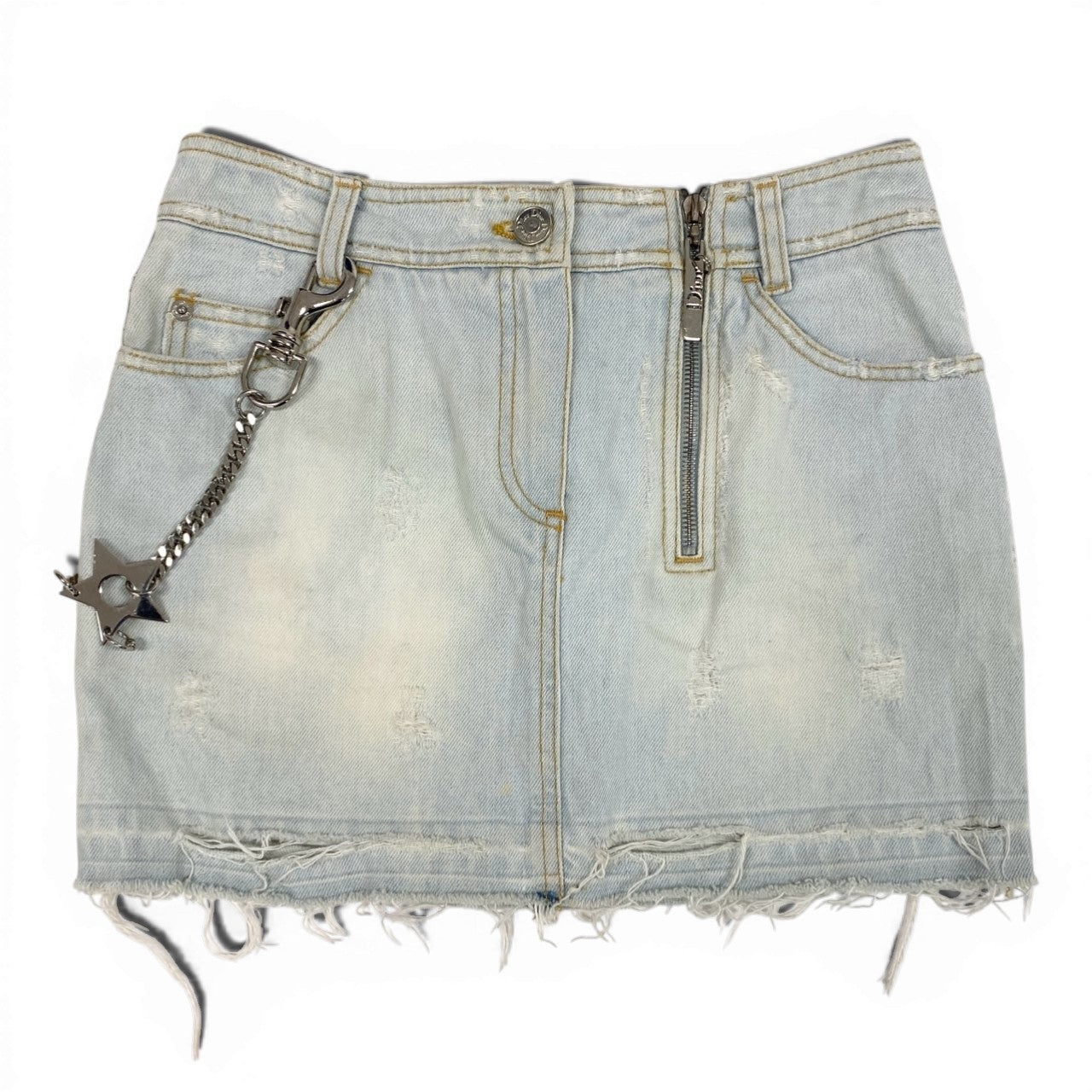 Ic6 Christian Dior クリスチャンディオール Hardcore ハードコア デニムスカート スタープレートチェーン 4E12033930 36サイズ ライトブルー コットン100％ レディース 女性用o07t