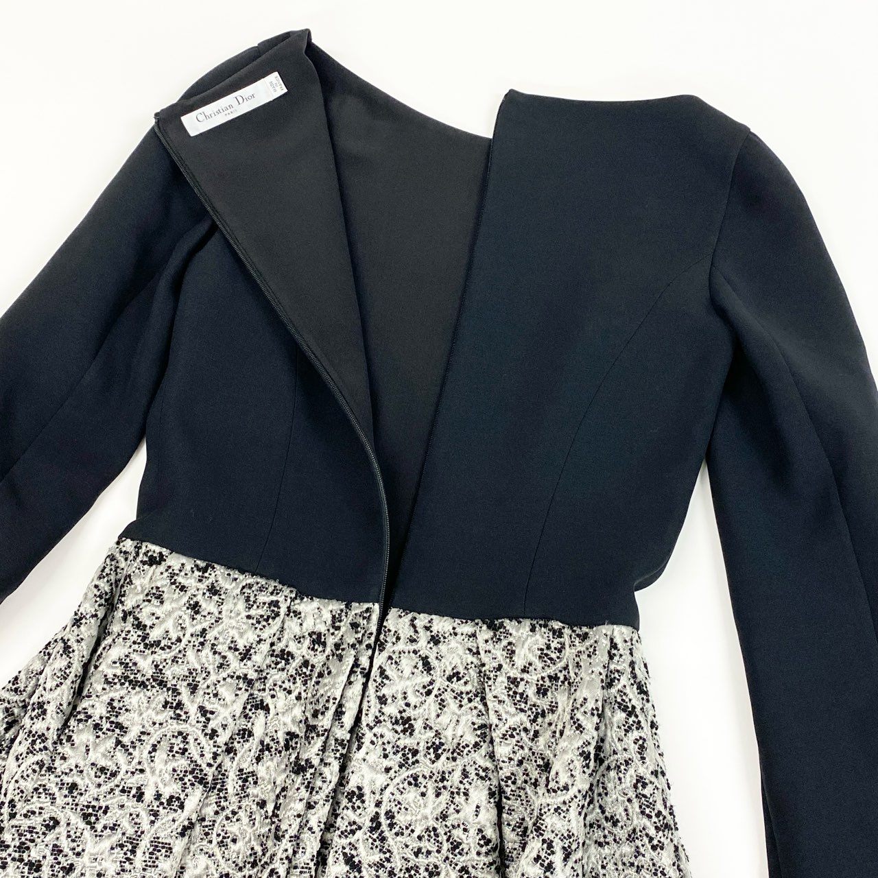 Ed6 Christian Dior クリスチャンディオール 2A21605E1170 ジャガード切替 ミディドレス ワンピース サイズ38 ネイビー/グレー レディースta1
