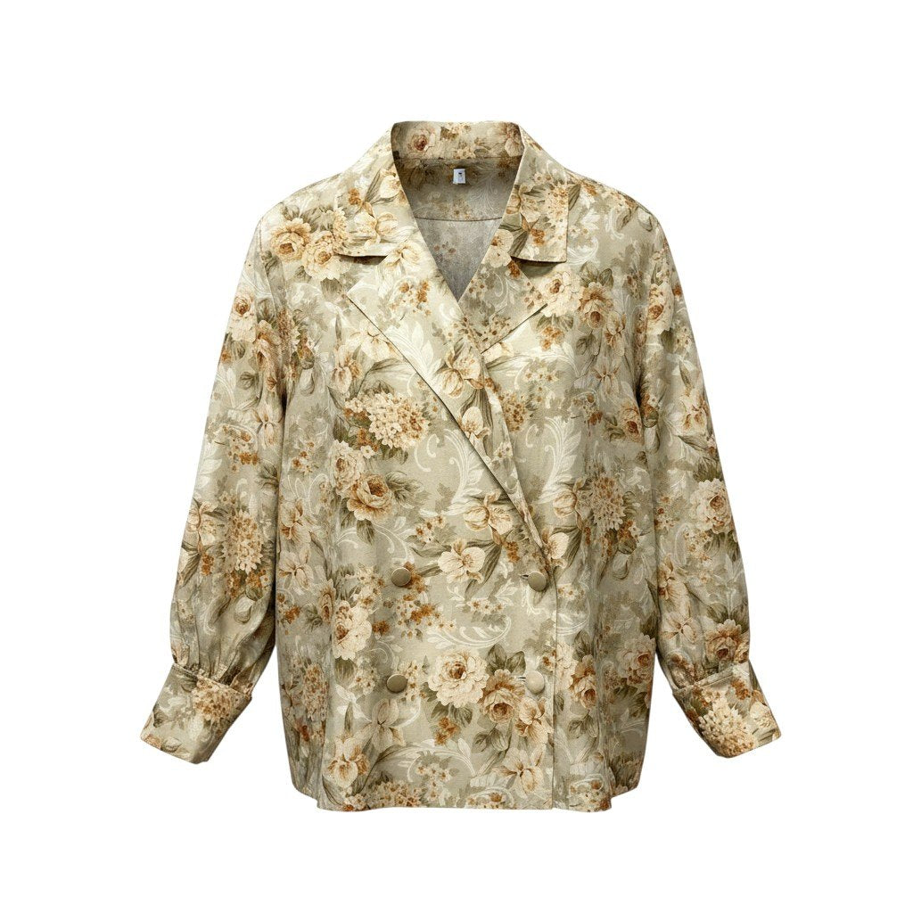 72e15 Christian Dior クリスチャンディオール フラワープリント ダブルブレストジャケット 半袖シャツ 2点セット 薄手 花柄 サイズL マルチカラー コットンシルク レディース 女性用u02t