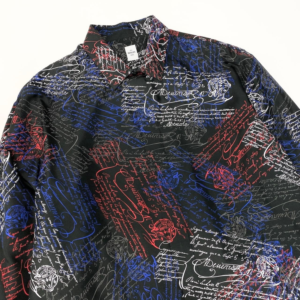 62d5 《美品》 Berluti ベルルッティ カリグラフィ スクリット シルクシャツ サイズA42 ブラック Scritto Silk Shirtt18r