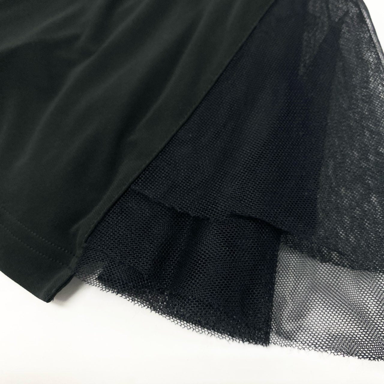28k29《美品》 TOKUKO 1er VOL トクコプルミエヴォル 五分袖 ロングワンピース フレアワンピース 切替プリント 裾メッシュ レディース 女性用 9 ブラックu02t