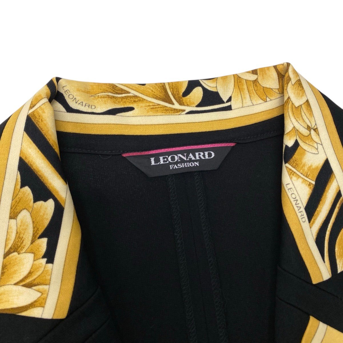 93h3 LEONARD レオナール 薄手ジャケット 花柄 長袖カーディガン カンカン素材 日本製 0191557 L ブラック レディース 女性用o07t