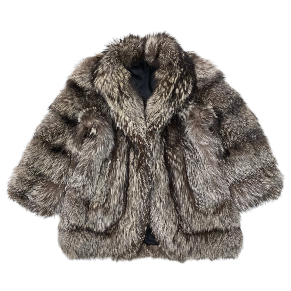 78j8 毛皮コート シルバーフォックス ボリューム 裾広がりデザインコート サイズ9 シルバー ブラウン FOX Fur レディースu02t
