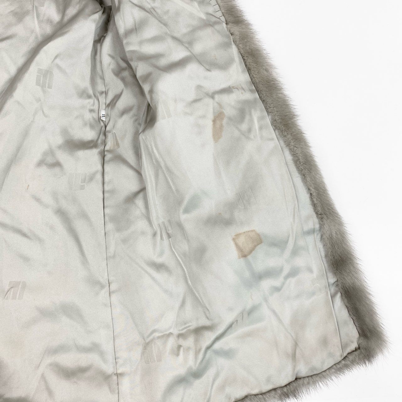 37L10 サファイアミンク ロングコート サイズ11号 シルバーグレー 本毛皮 MINK FUR ポケット有t18r