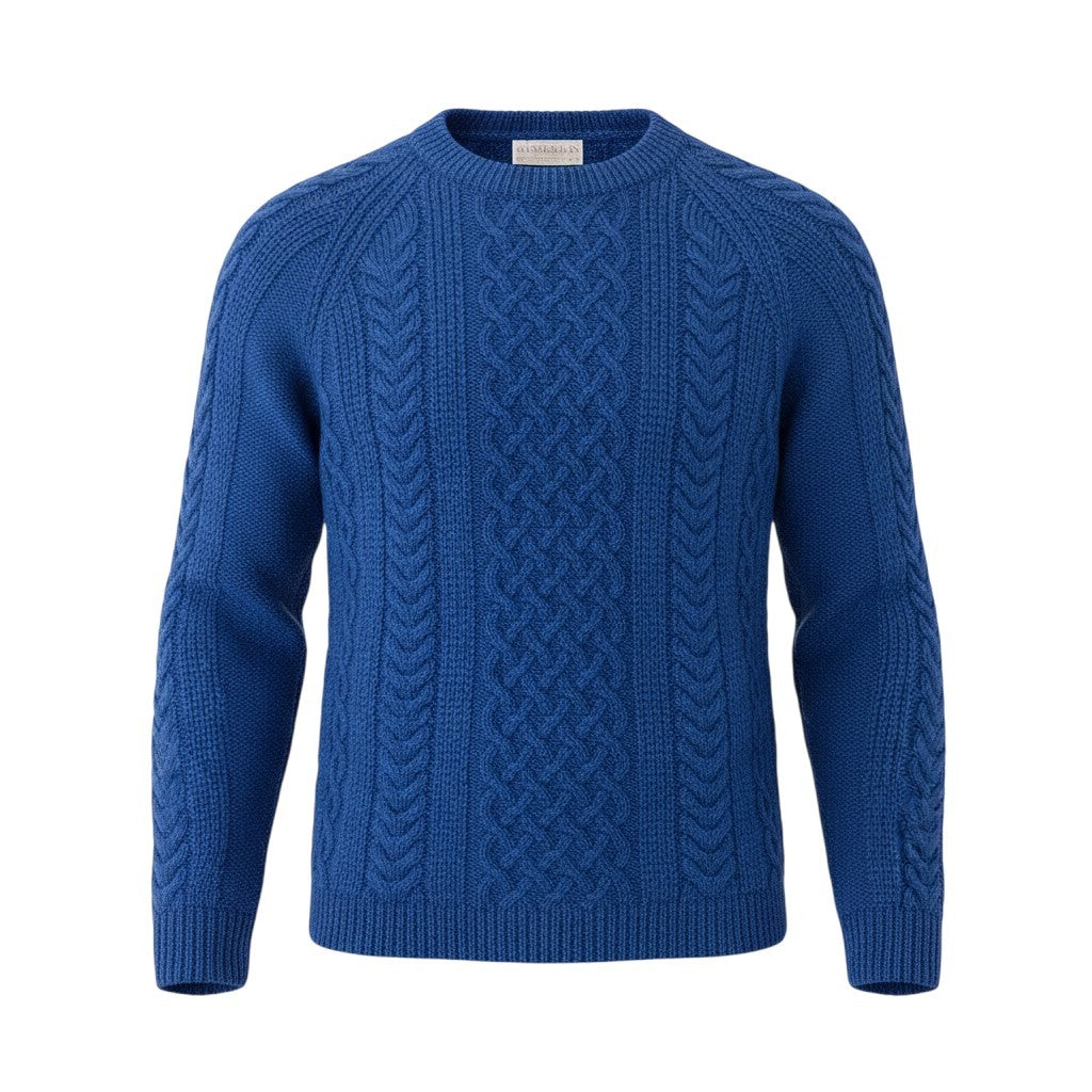 30f22 INVERALLAN インバーランド ケーブルニットトップ セーター サイズ ブルー Pure New Wool HAND KNITTERS LIMITEDt18r