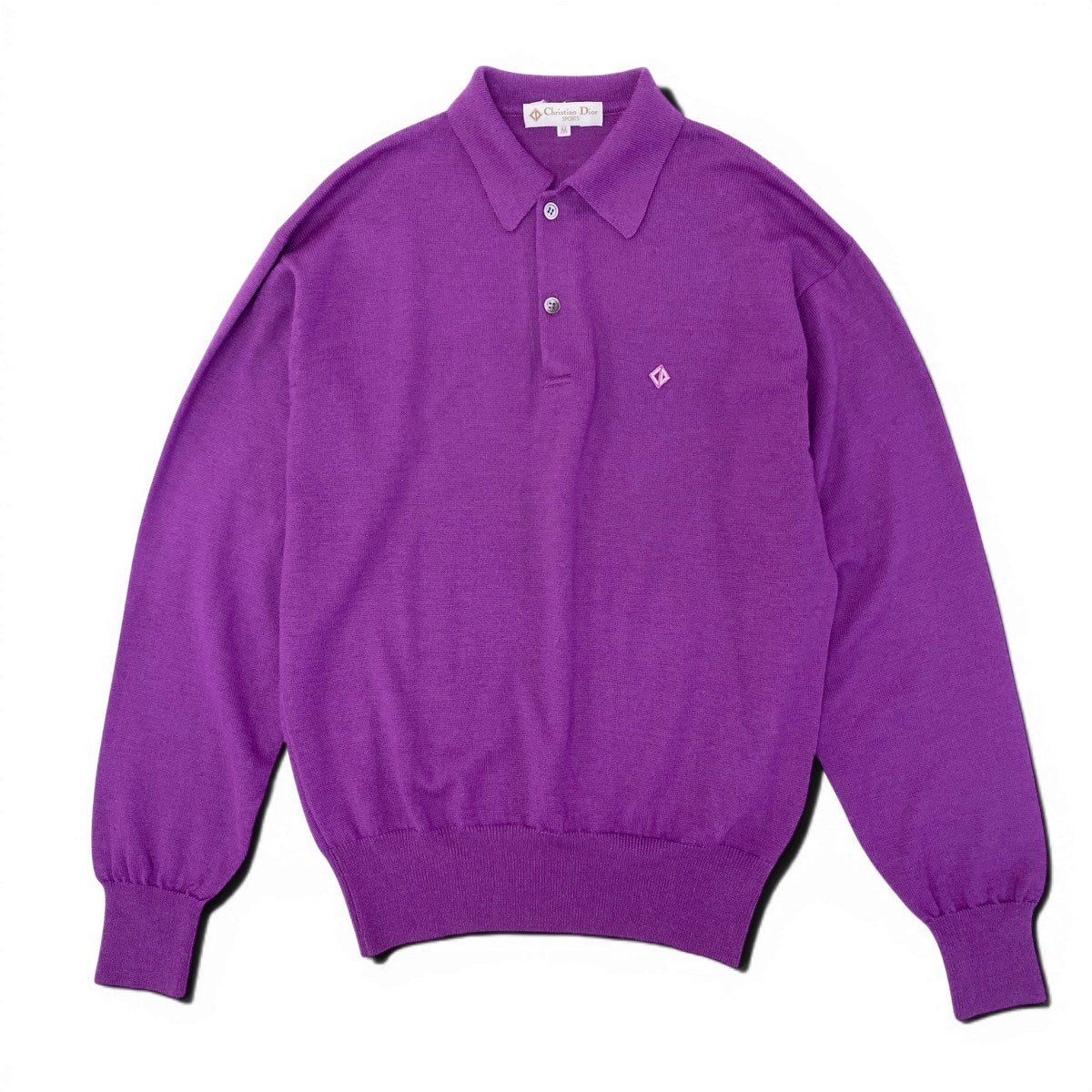 Eg8 Christian Dior SPORTS クリスチャンディオール ロングスリーブ ニットポロシャツ CDロゴ サイズM パープル ウール100％ メンズ 紳士服o07t