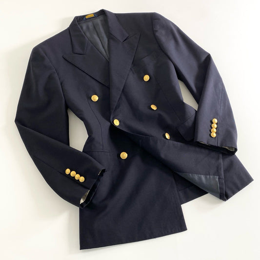 30d14 CHAPS RALPH LAUREN チャップス ラルフローレン 日本製 金ボタン ダブルテーラードジャケット ブレザー 紺ブレ A5 Mサイズ相当 ネイビー ウール