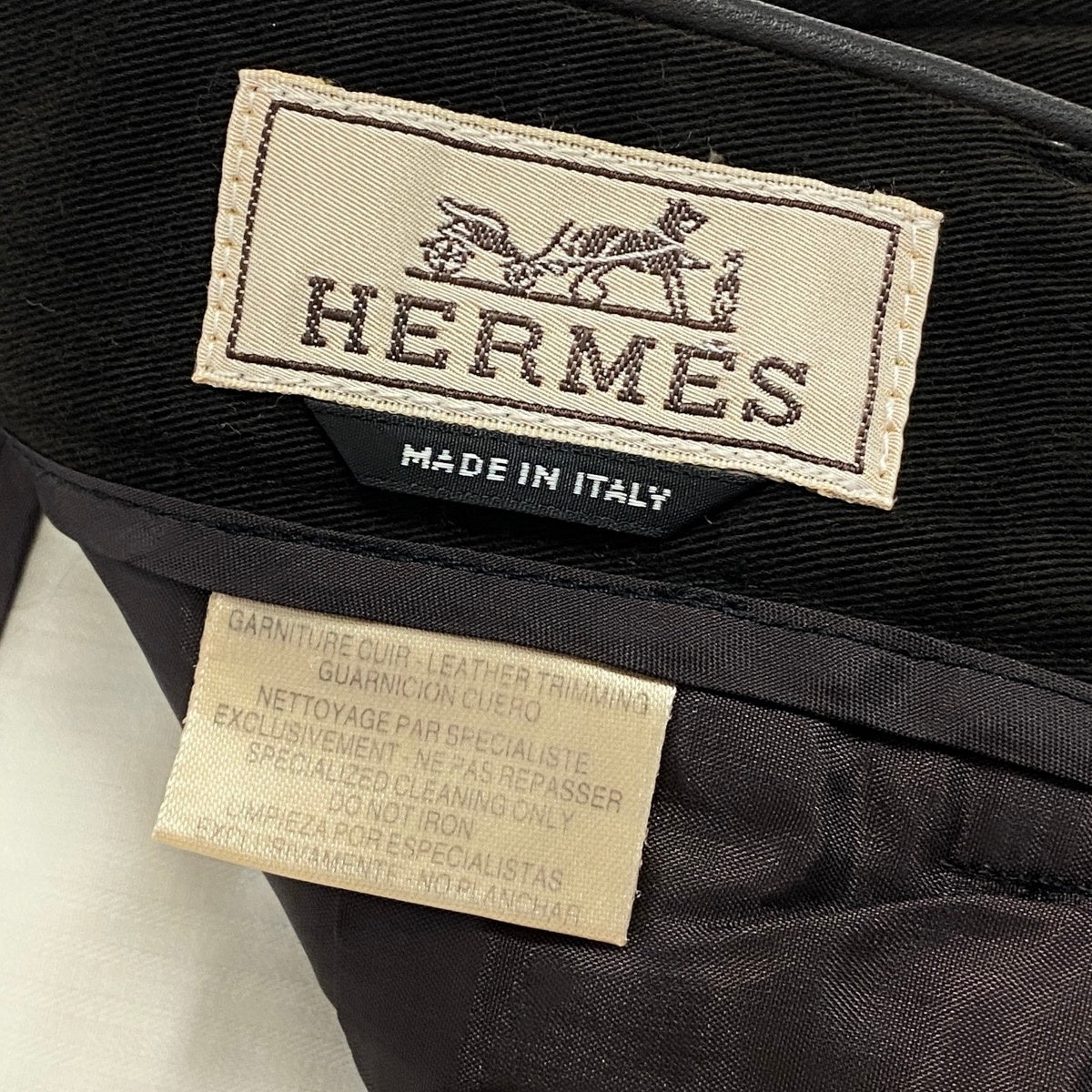 30f6 HERMES エルメス レザー切替 コットンパンツ ボトムス  52サイズ XL相当 ダークブラウン メンズ 紳士服u02t