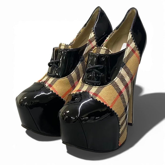 3c23 《希少》 定価14万 BURBERRY バーバリー × Vivienne Westwood ヴィヴィアン ヴィンテージチェック プラットフォーム パンプス 36 1/2 シューズt18r