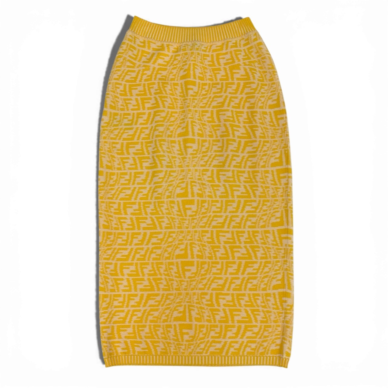 Ib7 【美品】FENDI フェンディ 2021 ズッカ柄 ニットスカート FF Logo Pencil Skirt 38サイズ イエロー レディース 女性用ta1