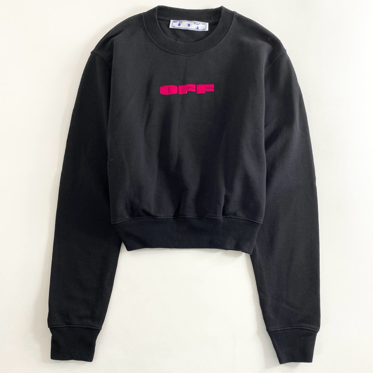 60e11 OFF-WHITE オフホワイト ロゴプリント クルーネック スウェット プルオーバー トレーナー OWBA026R21JER001 XSサイズ ブラック コットン