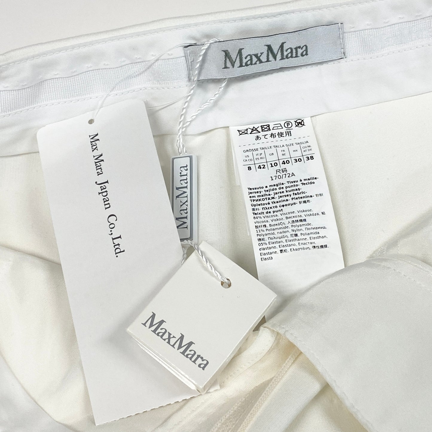 29d16 【未使用タグ付】 2025年 Max Mara マックスマーラ ペーニョ ビスコース ジャージー クロップドパンツ ストレッチパンツ ボトムス 1786025106 サイズ42 006 ホワイト レディース 女性用u02t