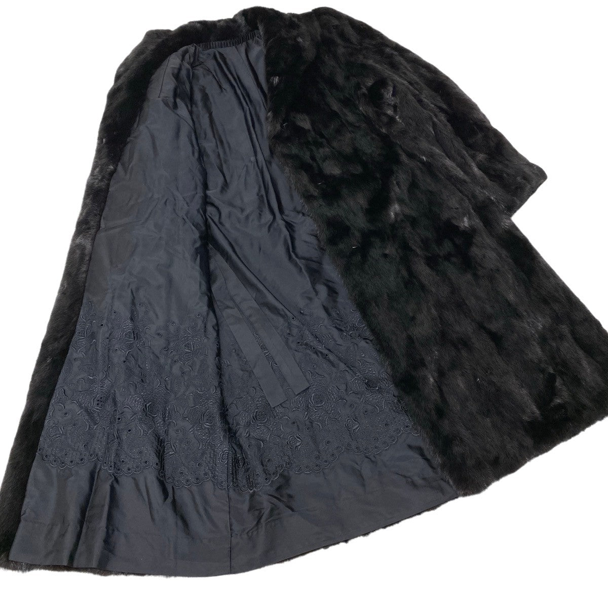 93h8 ダークミンク 超ロングコート 丈113cm サイズ13 ブラック 本毛皮 Dark Mink Fur Long Coat 裏地刺繍t18r
