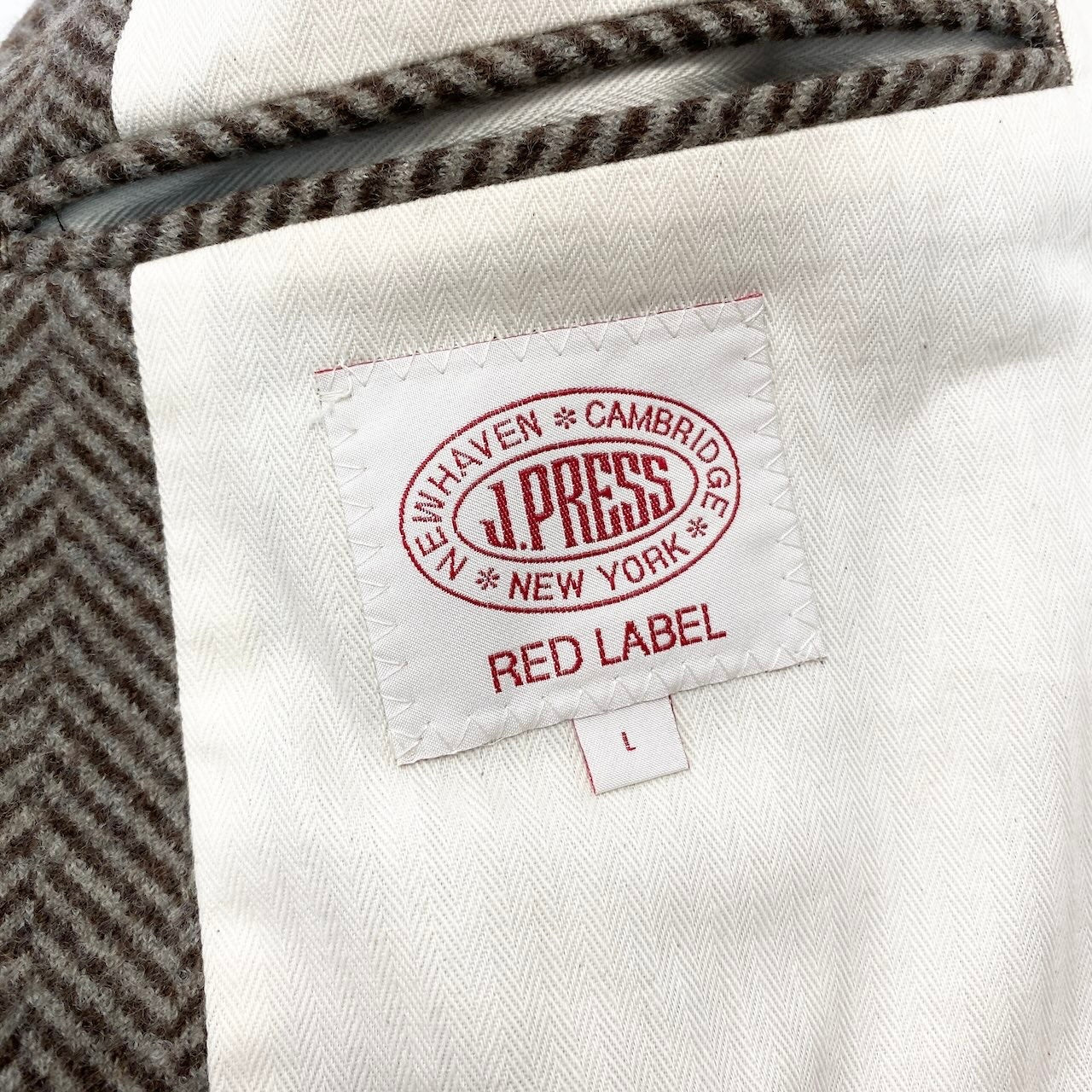 31e7 J.PRESS Jプレス ジェイプレス RED LABEL テーラードジャケット ウールジャケット ヘリンボーン サイズL ブラウン系 メンズ 紳士服u02t
