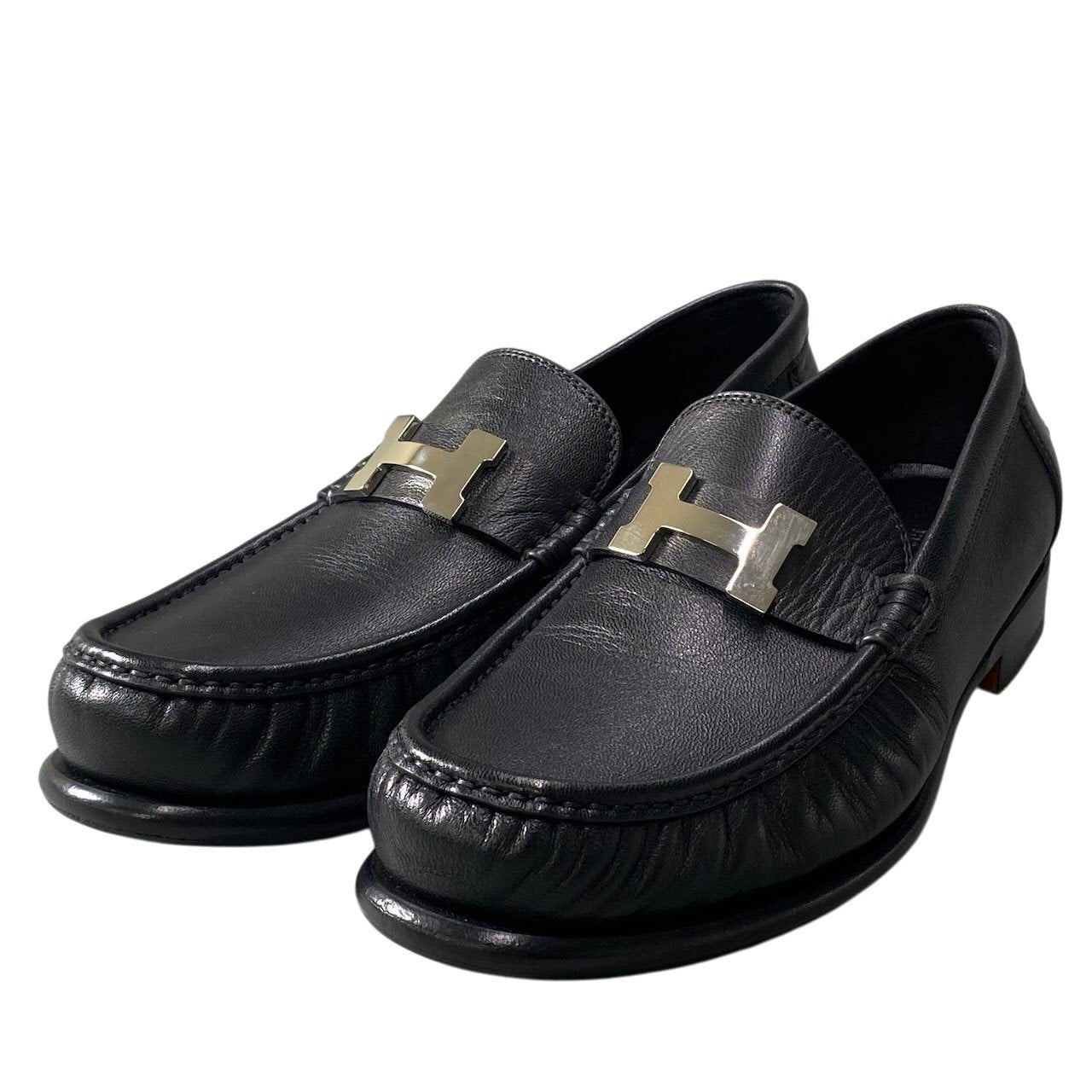 【美品】 HERMES エルメス モカシン カルロ シェーヴル パリバックル サイズ43 ブラック レザー メンズ 紳士靴k02i