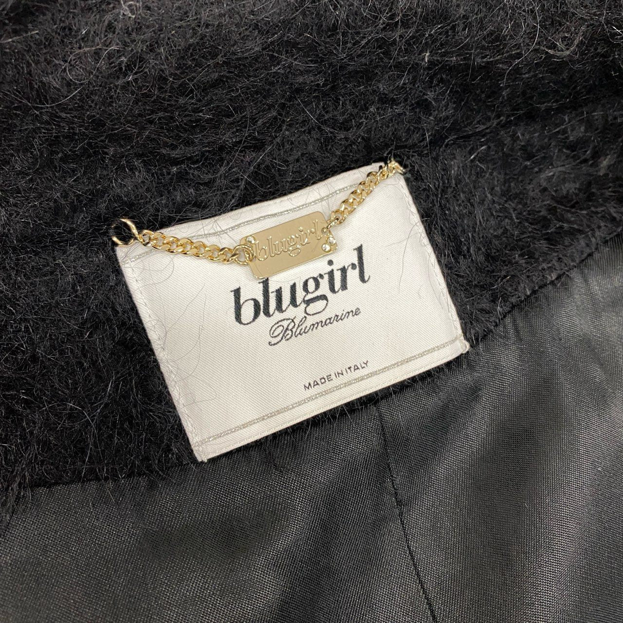 23L8《美品》 Blumarine blugirl ブルマリン ブルーガール シャギーコート ロングコート アウター ラインストーン装飾 38 ブラック レディース 女性用u02t