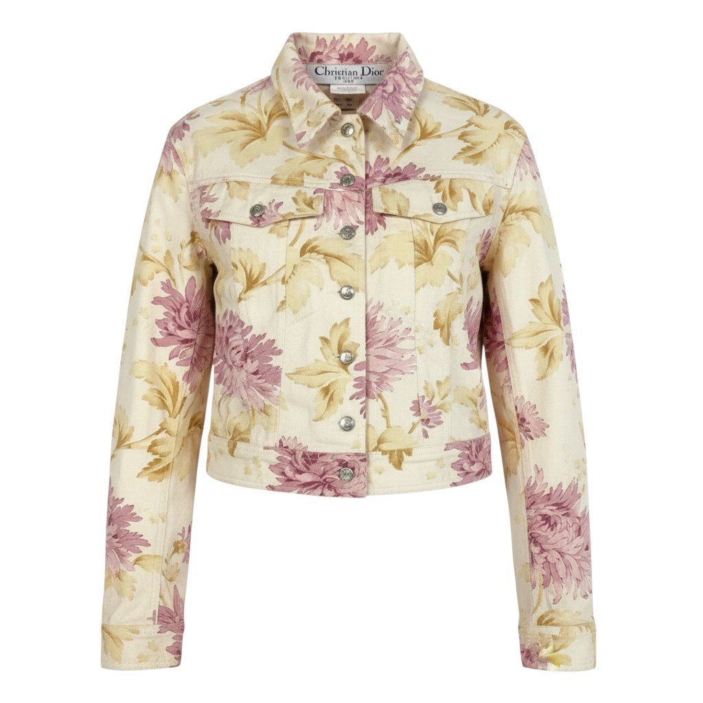 Ib19 Christian Dior クリスチャンディオール ヴィンテージ ガリアーノ期 フラワーデニムジャケット クロップドジャケット サイズ36 マルチカラー レディース 女性用 トップスta1