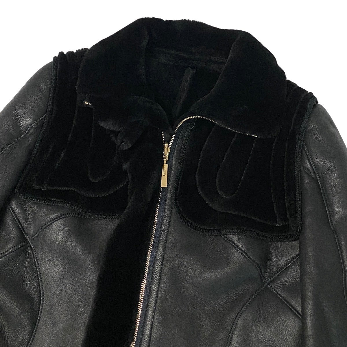 Ej22【美品】 FENDI フェンディ ムートンコート ファー切替 ジップアップレザーコート リバーシブル サイズ40 ブラック レディースu02t
