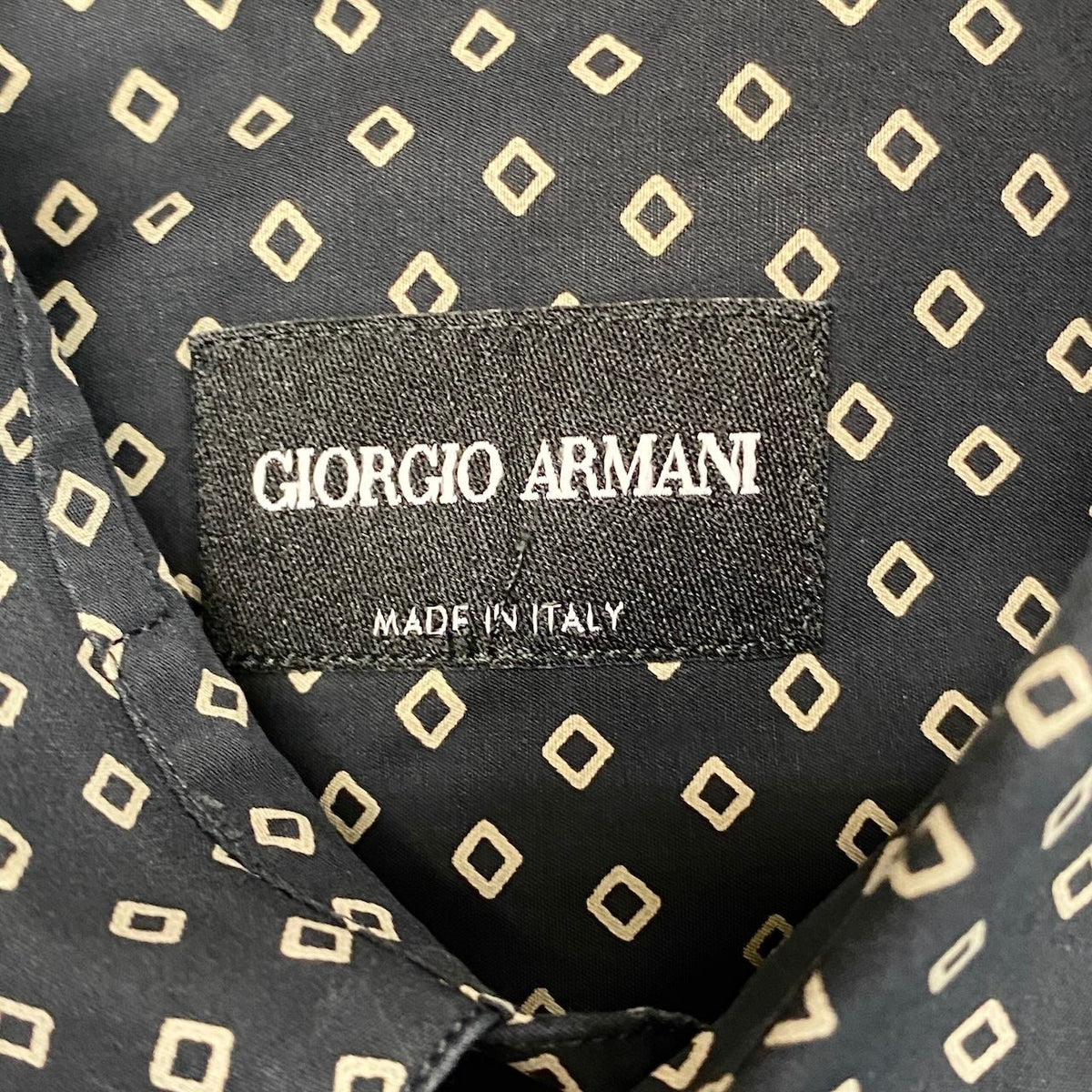 24j14  GIORGIO ARMANI ジョルジオアルマーニ 長袖シャツ メンズシャツ コットンシャツ 総柄シャツ 38/15 ネイビー 綿100％ メンズ 男性用u02t