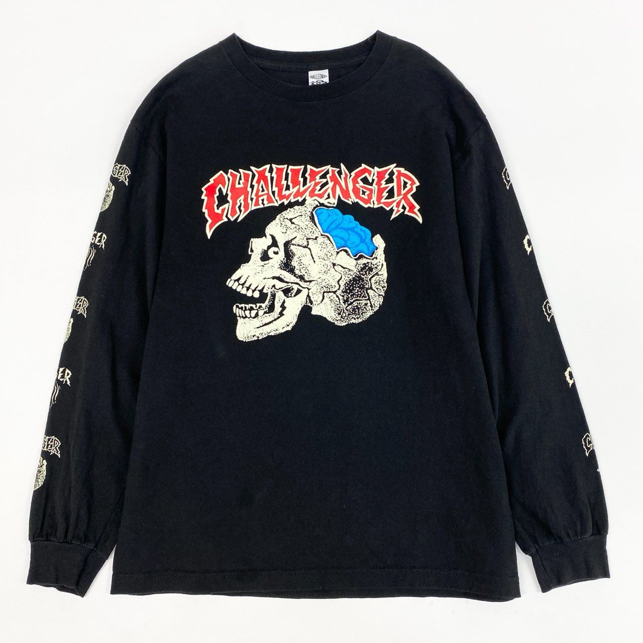 68a24 CHALLENGER チャレンジャー ロングスリーブTシャツ ロゴプリント ZOMBIE SKULL クルーネック M ブラック メンズ 男性用o07t