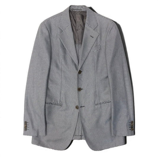 91g24 ARMANI COLLEZIONI アルマーニコレツィオーネ テーラードジャケット ロングジャケット 総柄 サイズ46 ライトグレー ブラック メンズ 紳士服u02t