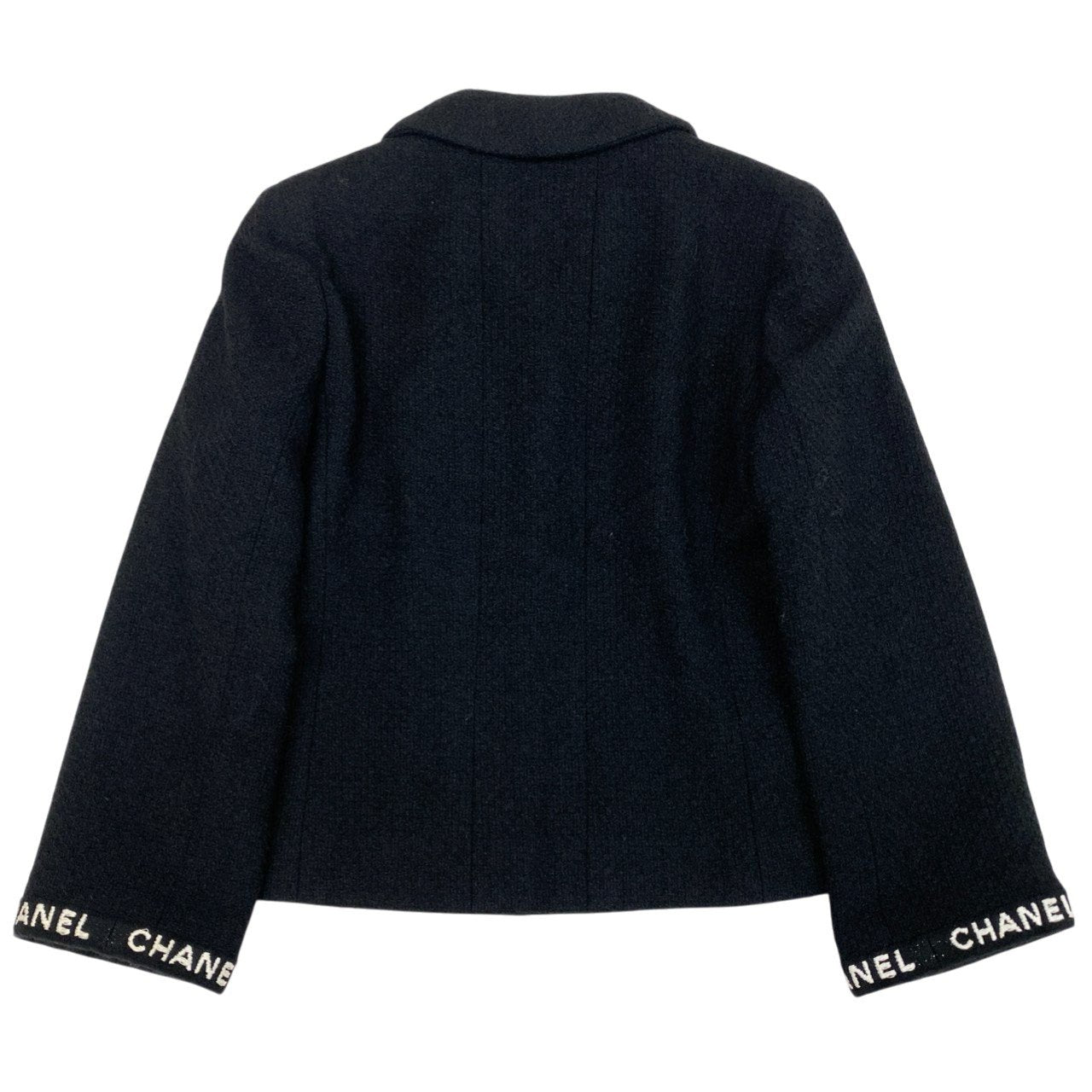 Cb23 Vintage CHANEL シャネル 1995 ツイードジャケット テーラードジャケット ロゴ ココマークボタン P05747V04386 40 ブラック 95Ata1