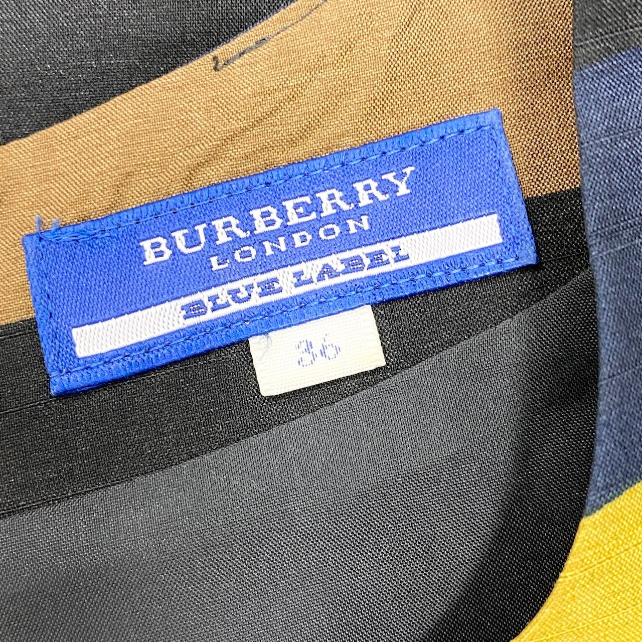 78e18 BURBERRY LONDON BLUE LABEL バーバリーロンドン ブルーレーベル パフスリーブ 膝丈ワンピース ボーダー柄 ウエストリボン  サイズ36 マルチカラー ポリエステル100％ レディース 女性用u02t
