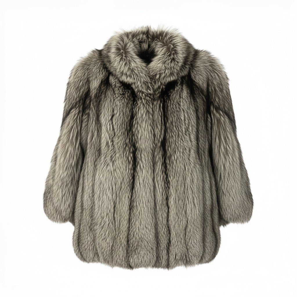 64c14 タグ付 Sun Rolian 極厚 シルバーフォックス ファーコート サイズ13 茶系 本毛皮 Silver Fox Fur Coatt18r