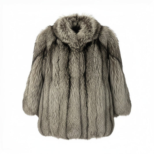 64c14 タグ付 Sun Rolian 極厚 シルバーフォックス ファーコート サイズ13 茶系 本毛皮 Silver Fox Fur Coatt18r