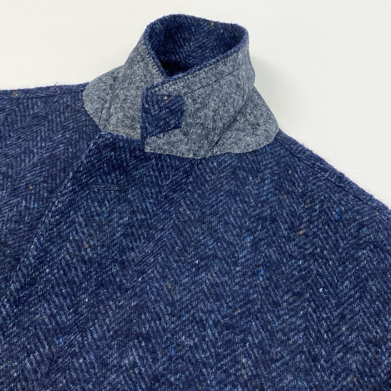 50a19 Stile Latino スティレラティーノ テーラードジャケット ツイード アンコンジャケット ヘリンボーン ウールブレンド〇 メンズ 紳士服 46 ネイビーu02t