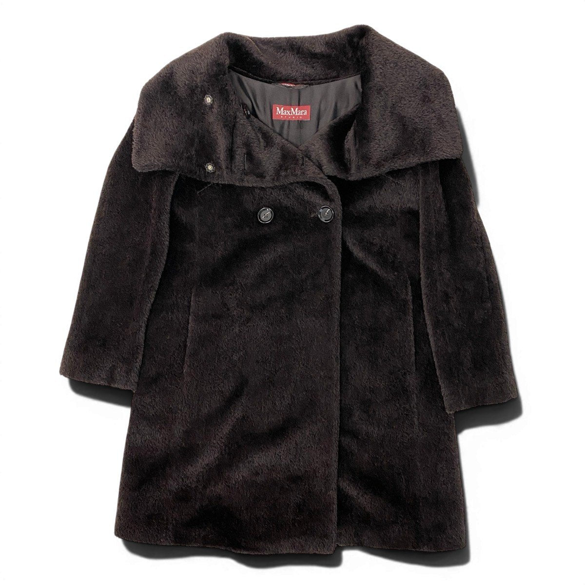 7g15【美品】 MaxMara マックスマーラ スタンドカラーコート ボリュームネック ダブルブレスト アルパカ混 サイズ40 ブラウン レディース 女性用u02t