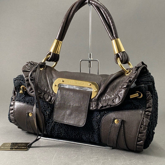 Ae19 DOLCE&GABBANA ドルチェアンドガッバーナ レース レザー ワンショルダーバッグ ハンドバッグ D&G ドルガバ ブラウン ブラック leather