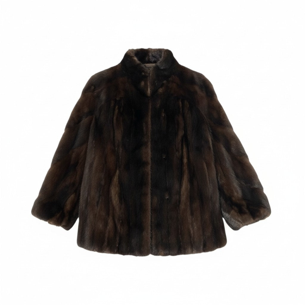 49L10 SAGA MINK サガミンク 銀サガ マホガニー 螺旋袖 ミンク ファーコート サイズ13号 ブラウン 本毛皮 MINK FUR ポケット有 希少デザインt18r