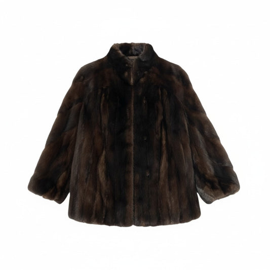 49L10 SAGA MINK サガミンク 銀サガ マホガニー 螺旋袖 ミンク ファーコート サイズ13号 ブラウン 本毛皮 MINK FUR ポケット有 希少デザインt18r