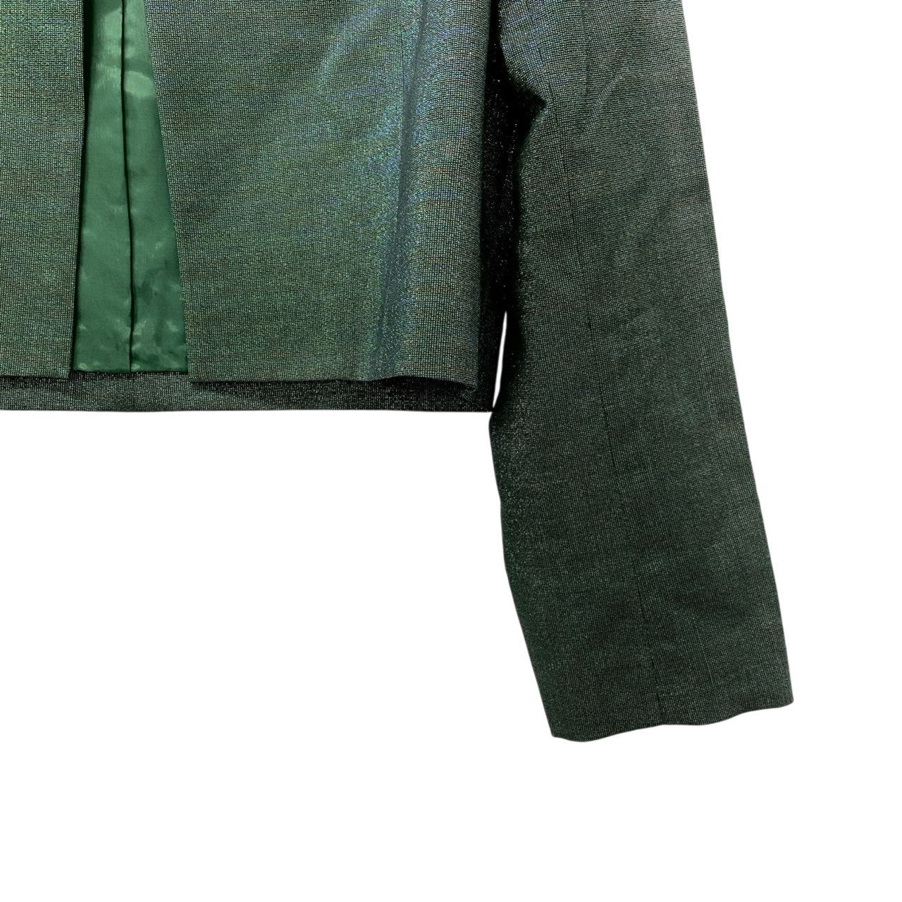 87c6 《美品》 GIVENCHY ジバンシー 光沢ラメ生地 クロップドジャケット ノーカラージャケット 10 グリーン レディースu02t