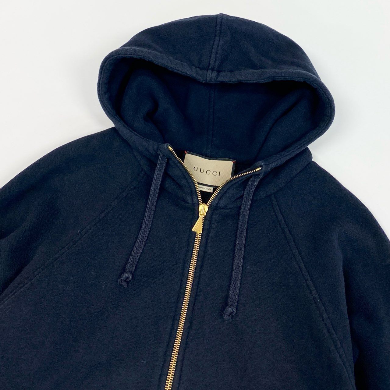 10a13 GUCCI グッチ ハーフジップ スウェットパーカー 長袖 フロントロゴ GGマーク シェリーライン イタリア製 メンズ 紳士服 XS ネイビー コットン100％o07t