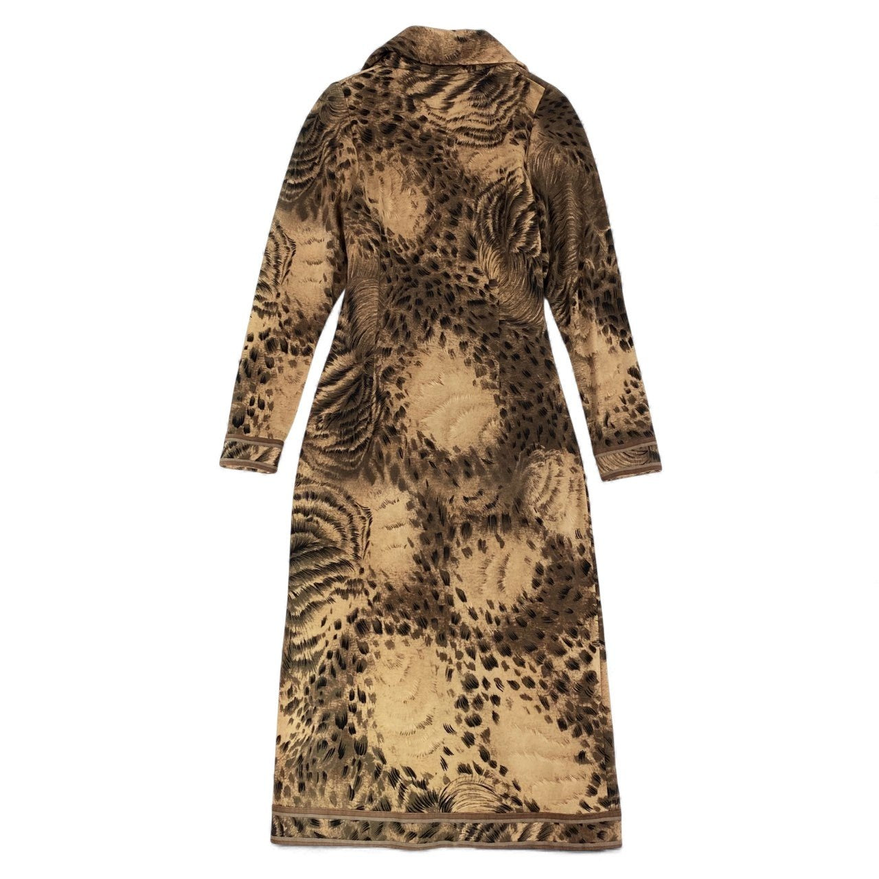 69L17 【美品】LEONARD レオナール 長袖ワンピース ロングワンピース ロングスリーブ レオパード 総柄 ドレス Mサイズ程度 ブラウン系 レディースu02t