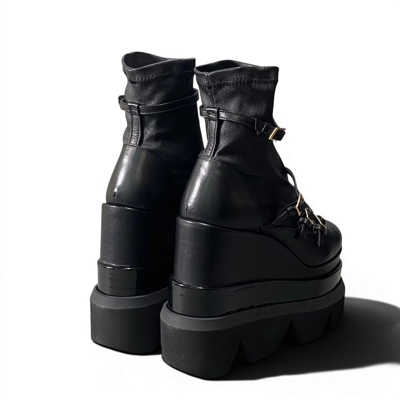 e19 【美品】 sacai サカイ 21aw プラットフォーム アンクルブーツ レザーブーツ 厚底 サイズ37 ブラック レディース 女性靴u02t
