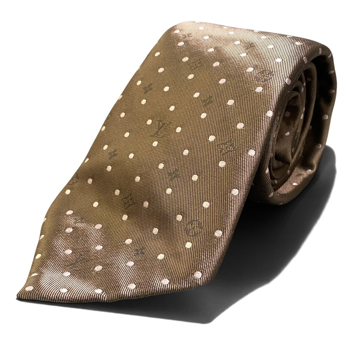 i13 【極美品】 LOUIS VUITTON ルイヴィトン モノグラム × 水玉 ネクタイ ブラウン × ピンク シルク100％ メンズ 紳士服k02i