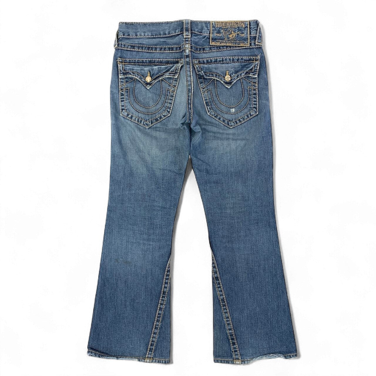 55d30 TRUE RELIGION トゥルーレリジョン 米国製 JOEY BIG T フレアデニム ブーツカット ラインストーン SEAT34 インディゴ コットン100％ メンズ 紳士服u02t