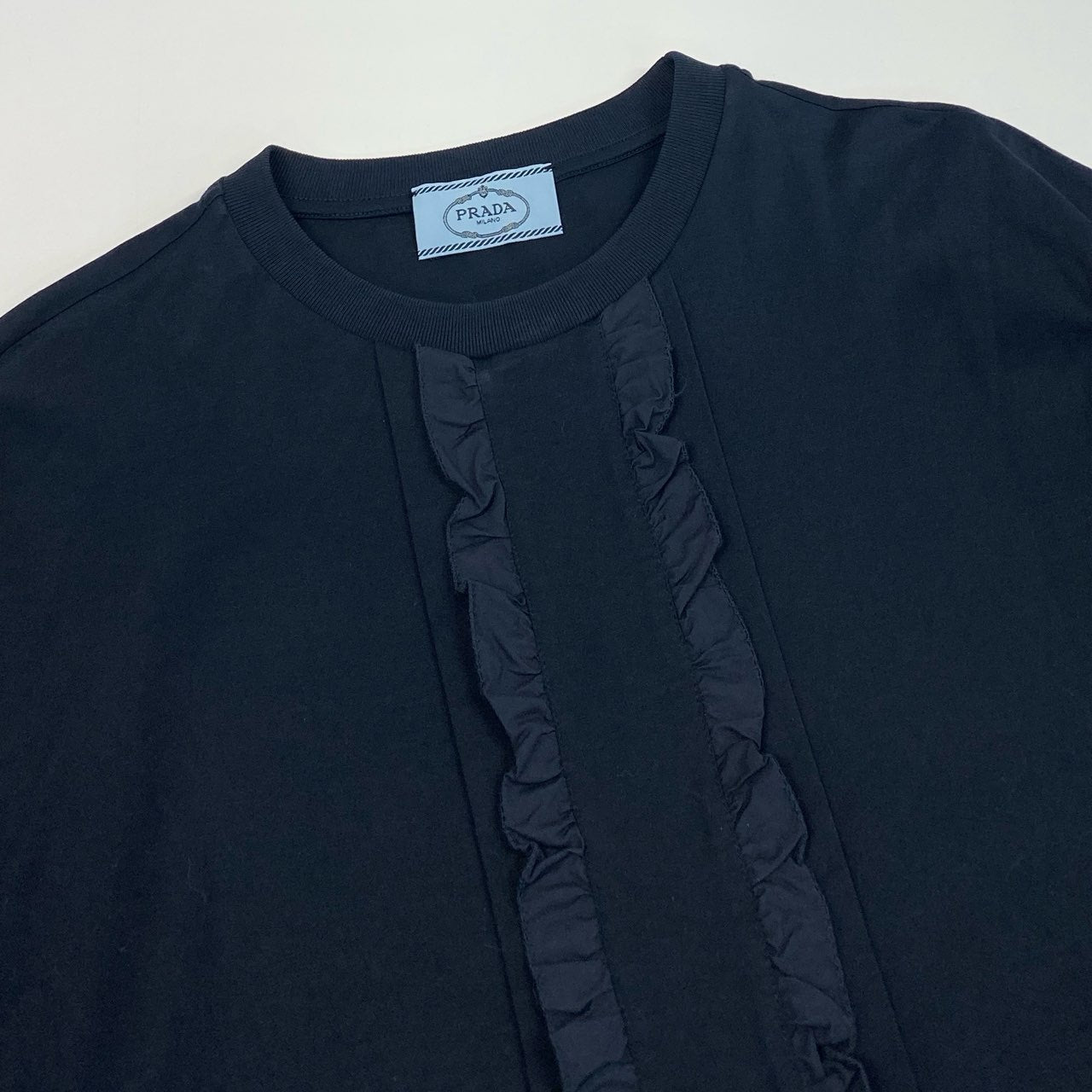 Eb9 PRADA プラダ フリル装飾 半袖カットソー Tシャツ トップス L ネイビー コットン レディースk02i