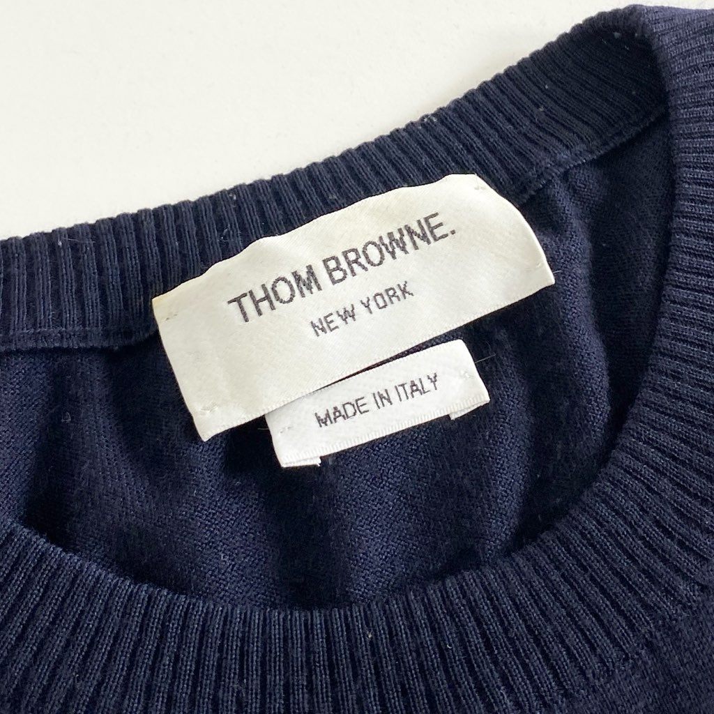 56g2 THOM BROWNE トムブラウン 長袖 クルーネック ニット セーター トップス 4バー MKA002A-00014415 4 ネイビー ウール イタリア製