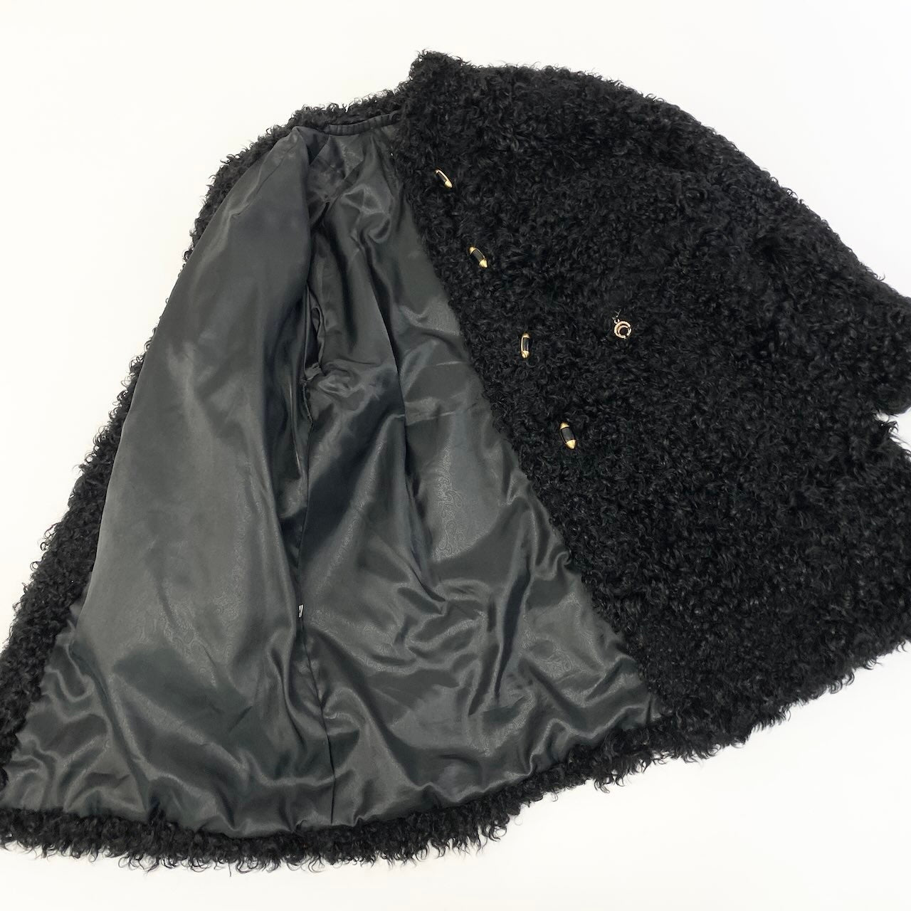 18c21 EMBA エンバ カルガンラム ロングファーコート サイズF ブラック 本毛皮 Real Fur Coat プードルファーt18r