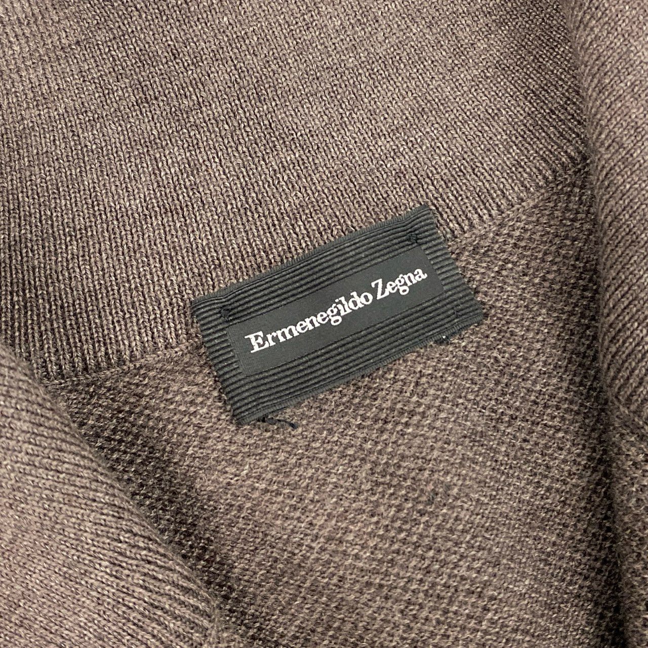 5i12 《美品》 Ermenegildo Zegna エルメネジルドゼニア ハイネック ニット セーター トップス レザーチンストラップ 48/S ブラウン ウールカシミヤ メンズu02t