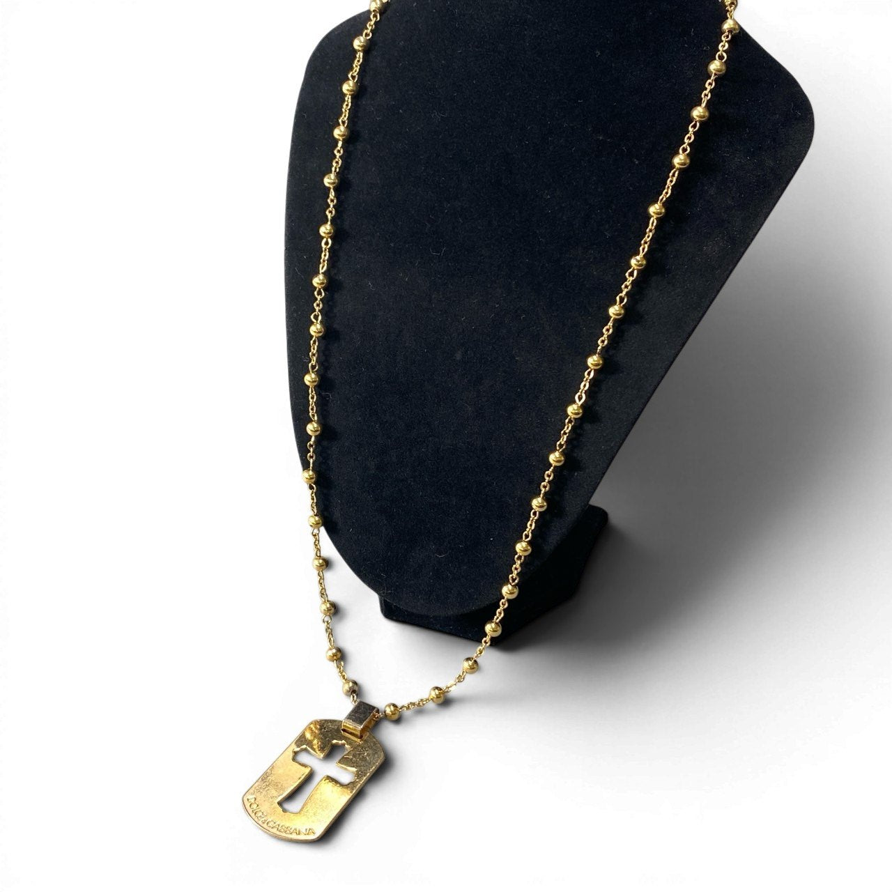 d23 DOLCE&GABBANA ドルチェアンドガッパーナ クロス プレート ネックレス ボールチェーン ロングチェーン  ゴールド メンズ アクセサリーu02t