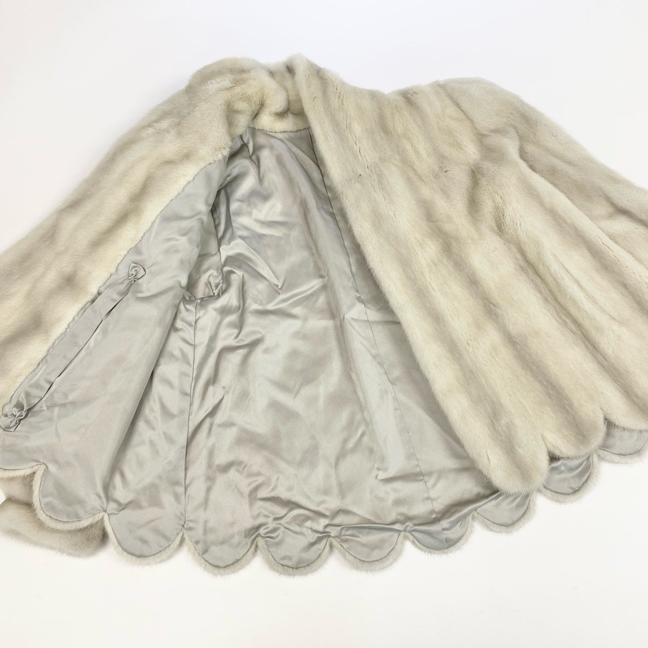 7k14 毛皮コート ファーコート ミンクファー ハーフコート フリル パールミンク Fサイズ アイボリー レディースu02t