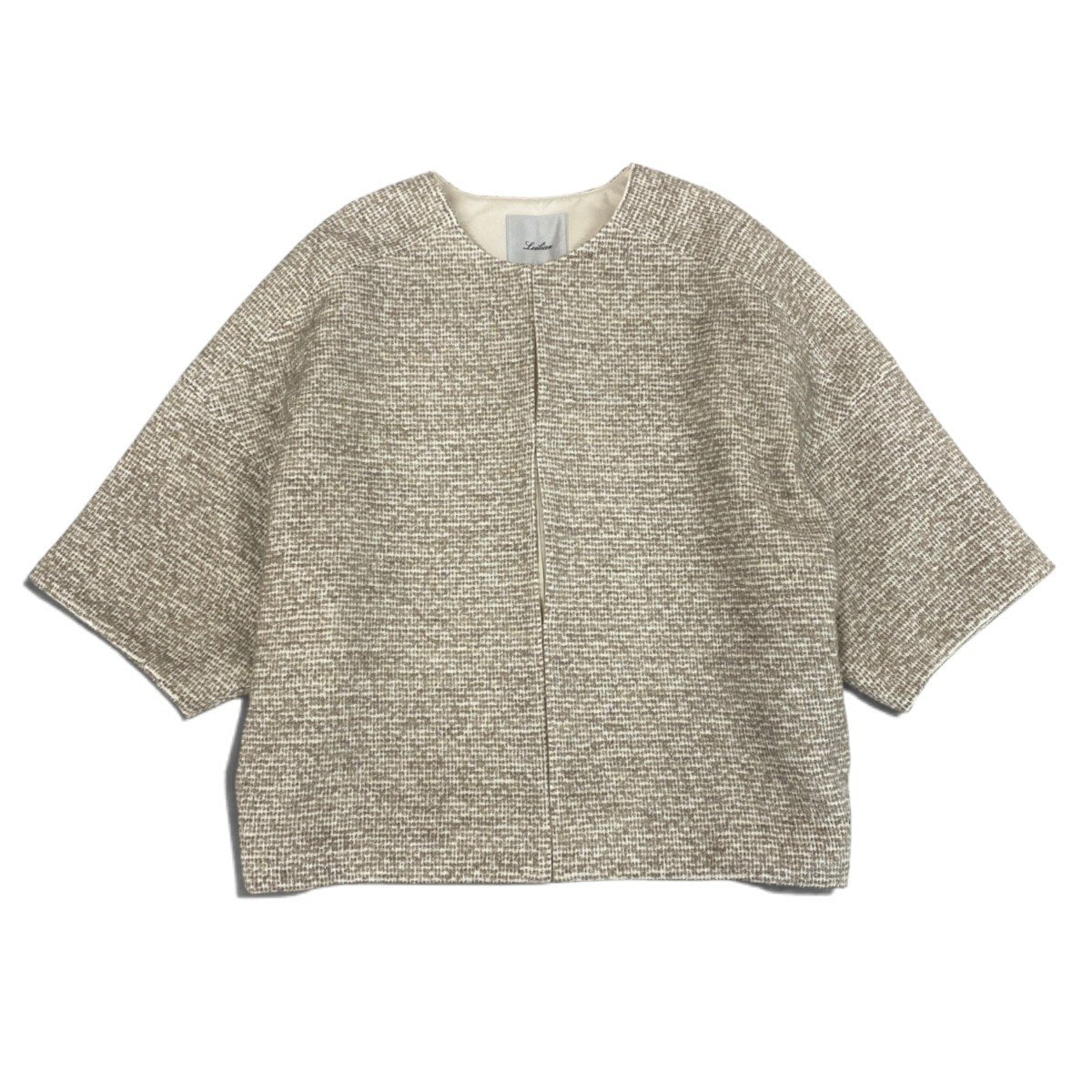 19i30 【極美品】Leilian レリアン ツイードジャケット ノーカラージャケット 日本製 13+サイズ ベージュブラウン レディース 女性用u02t