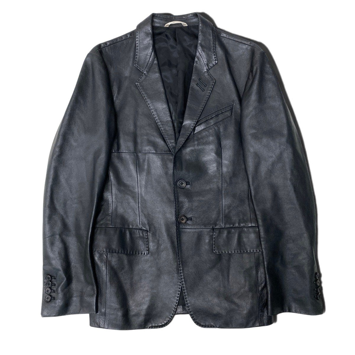 30h22 Paul Smith ポールスミス テーラードジャケット レザージャケット 裏地プリント サイズM ブラック 羊革 メンズo07t