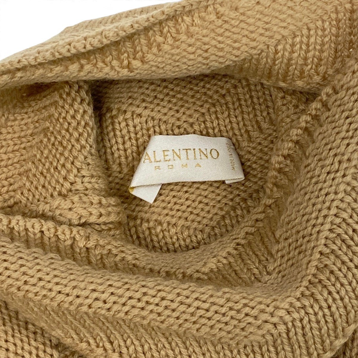 Ei3 【美品】 VALENTINO ヴァレンティノ パフスリーブ タートルネック ニットセーター ベージュ ウール100％ レディースk02i